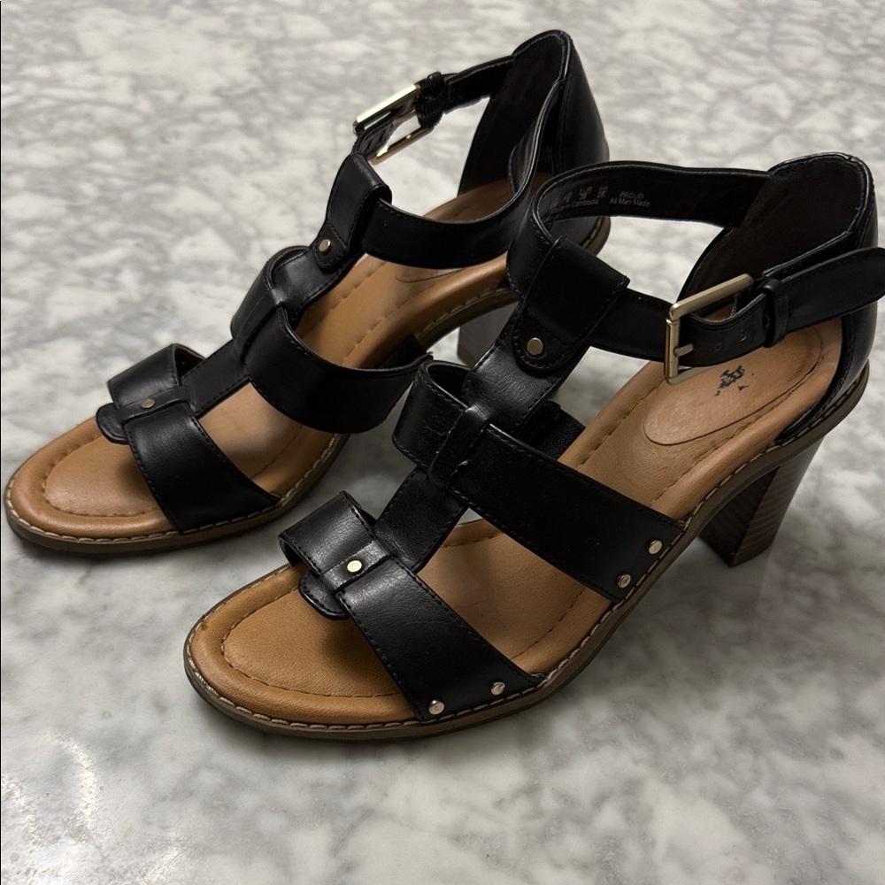 Dr. Scholl's Black Strappy Block Heel Sandals with Buckle